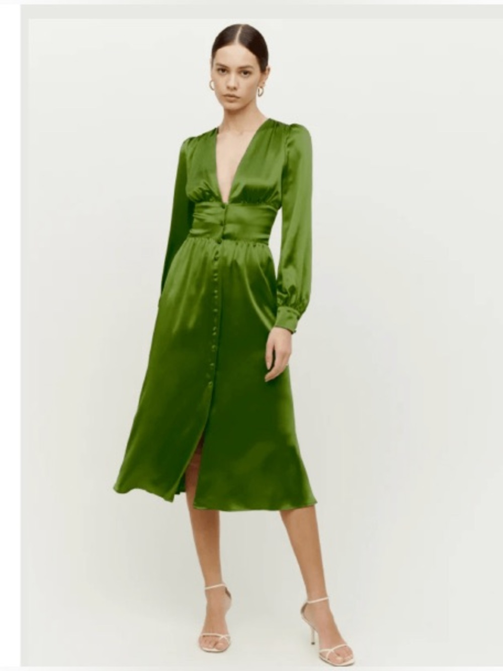 NWOT Reformation Nicola Dress 100% Silk Palm Green Sz 2